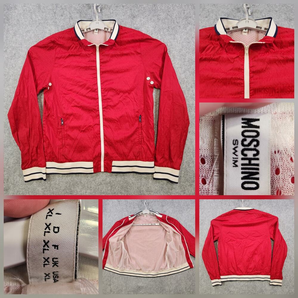 Moschino Swim Jacket Mens XL Red Mesh Lined Bomber Windbreaker Zip Pockets‎